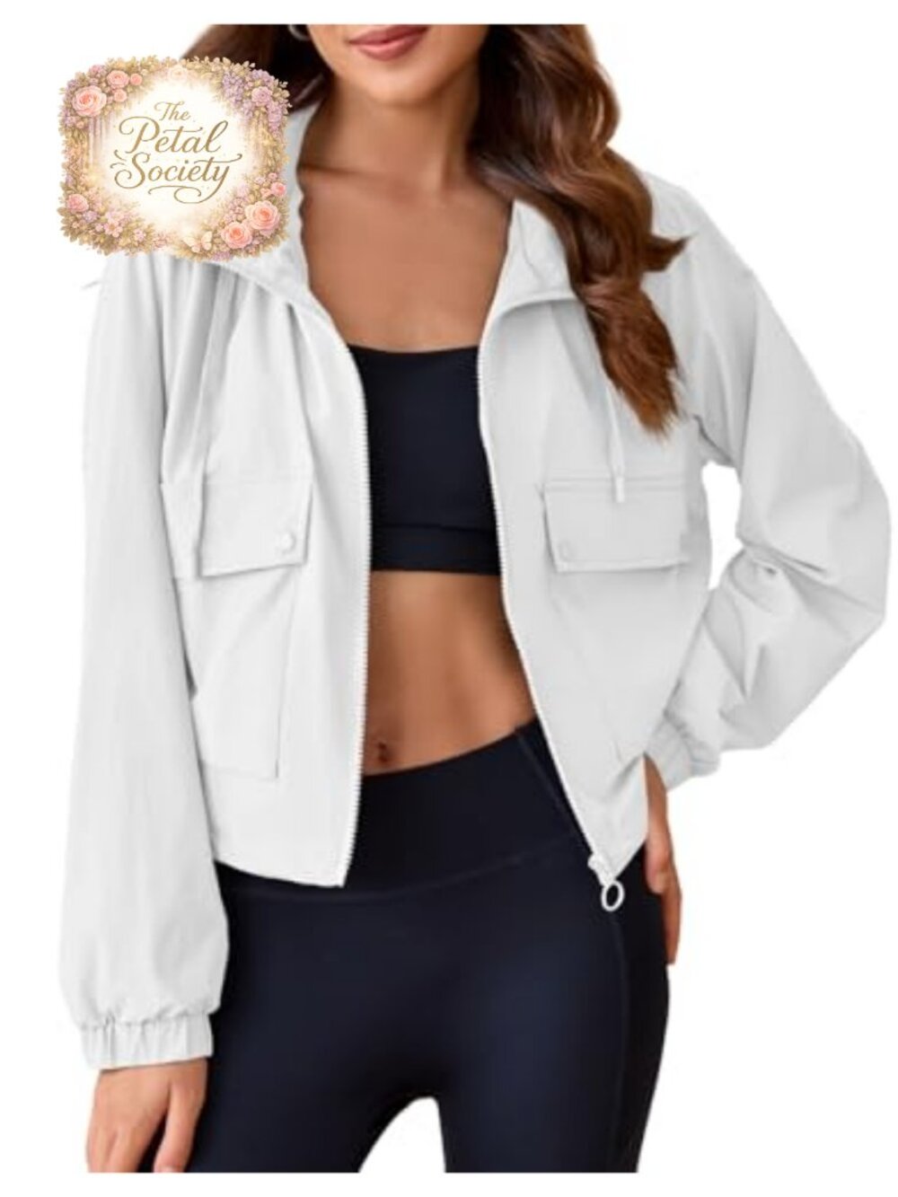 Women's Cropped Military Utility Anorak Jacket with Pockets Long Sleeve
